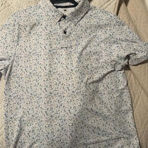 Men's Floral Polo Shirt in Blue and White